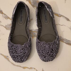 Melissa Campana Dark Grey With Silver Glitter Ballet Flats Cutout Floral Jelly